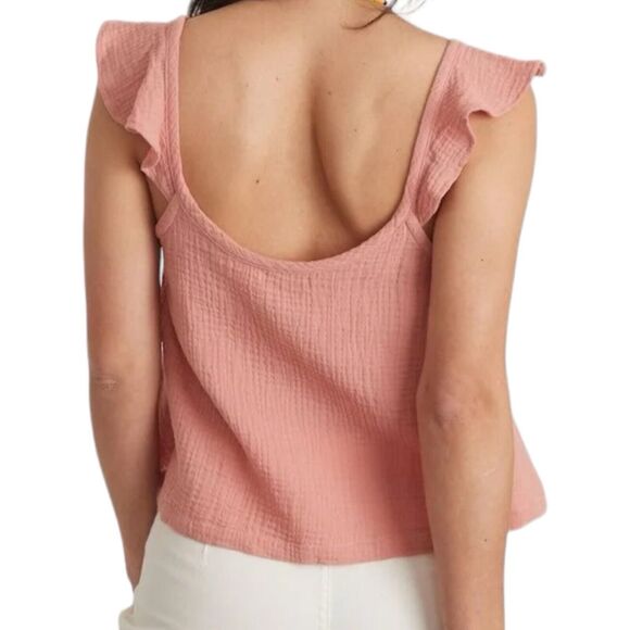 NWT Marine Layer Jude Flutter Sleeve Crepe Knit Rosette Pink Tank Top Size XL - Picture 3 of 9